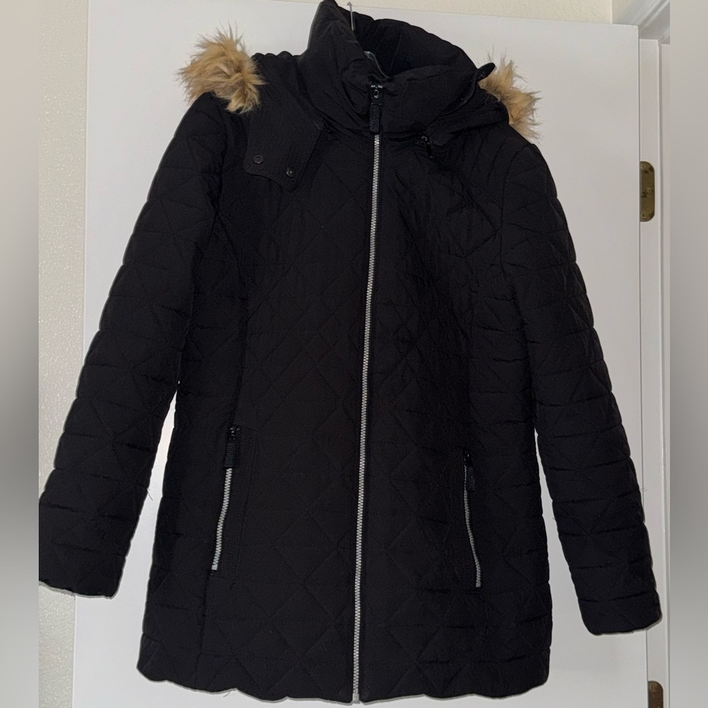 Marc New York Black Quilted Puffer with Faux Fur Hood